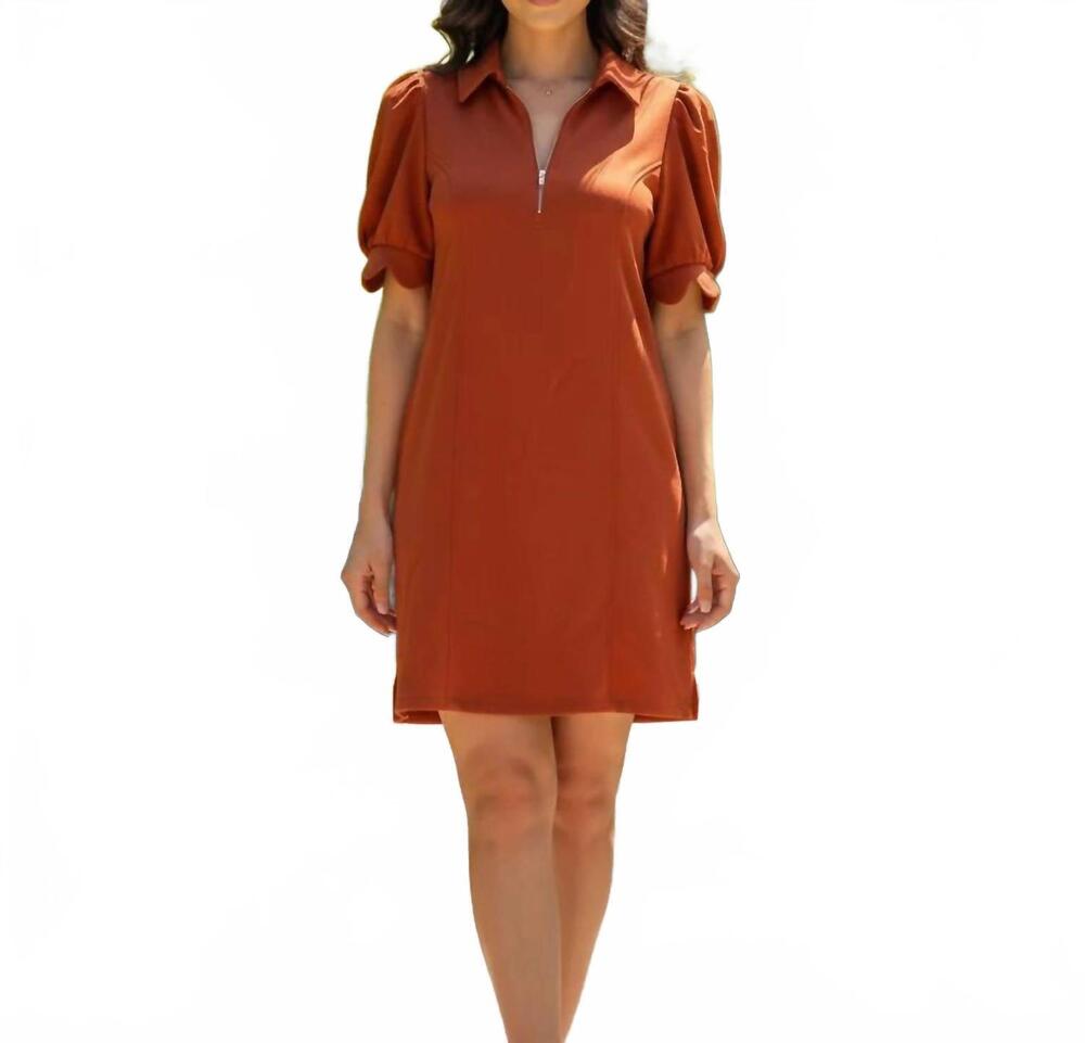 NEW ENTRO women's mini short sleeves dress in rust